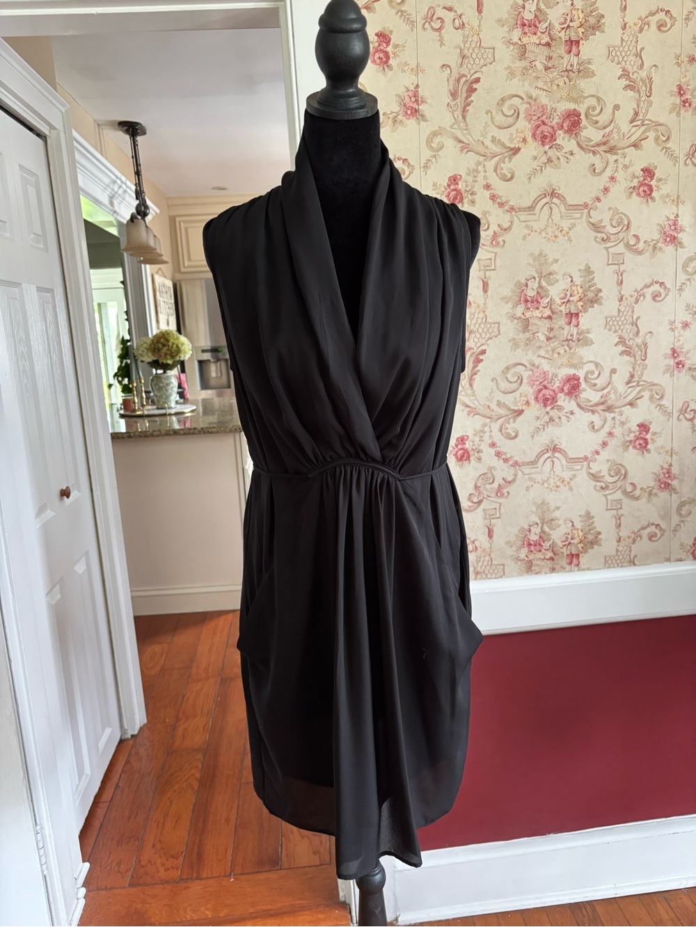 Bar III Black Sleeveless Draped Dress